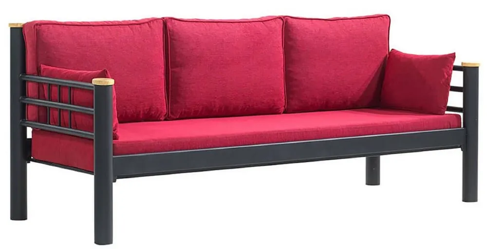 Ausverkauf Casa Padrino sofá de jardín Art Nouveau rojo burdeos / gris / natural 200 x 70 x A. 85 cm - Sofá de jardín de metal con cojines - Sofá de Terraza - Muebles de jardín - Muebles Art Nouveau