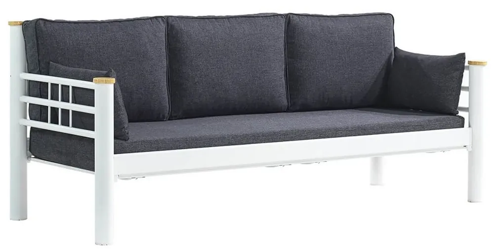 Casa Padrino sofá de jardín Art Nouveau antracita / blanco / natural 200 x 70 x A. 85 cm - Sofá de jardín de metal con cojines - Sofá de Terraza - Muebles de jardín - Muebles Art Nouveau Versand Am Gleichen Tag