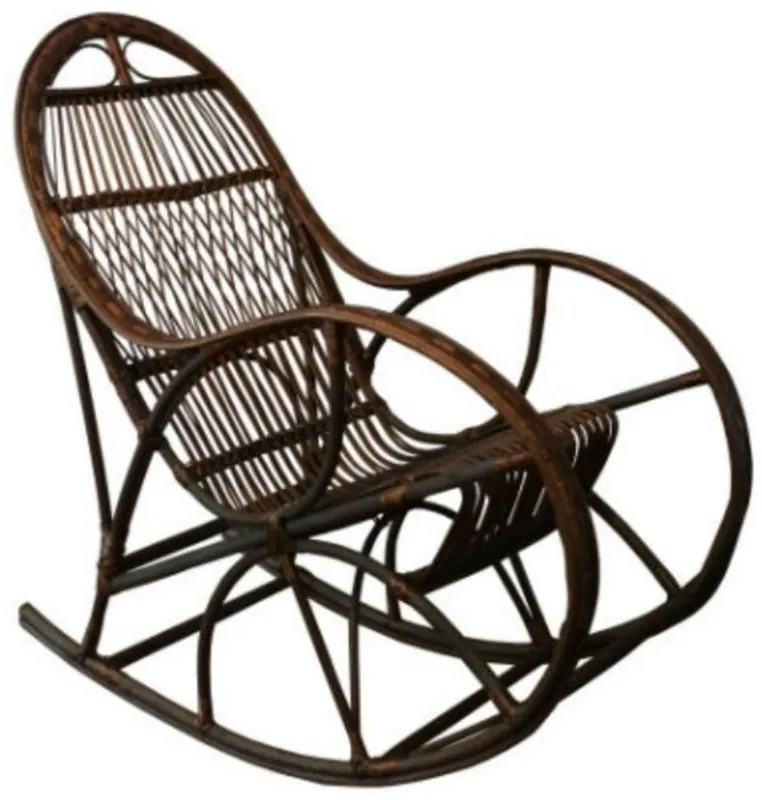Sonderaktion Casa Padrino mecedora de lujo marrón oscuro 53 x 120 x A. 115 cm - Mecedora de ratán hecha a mano con reposabrazos - Muebles de salón - Muebles de jardín - Muebles de ratán - Muebles de lujo