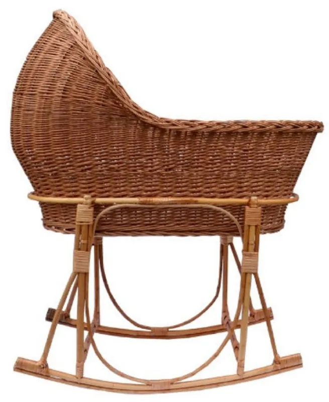 Casa Padrino bebé cama mecedora de lujo marrón / natural 90 x 50 x A. 65 cm - Cama de bebé mecedora de ratán hecha a mano - Muebles de ratán - Muebles de bebé - Muebles de lujo Markenprodukt
