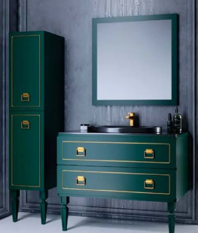 Aktuell Casa Padrino conjunto de baño barroco de lujo verde / negro / oro - 1 Mesa de Lavabo Barroco con Lavabo Ovalado y 1 Espejo de Pared LED Barroco y 1 Estantería Barroco - Mueble de baño barroco