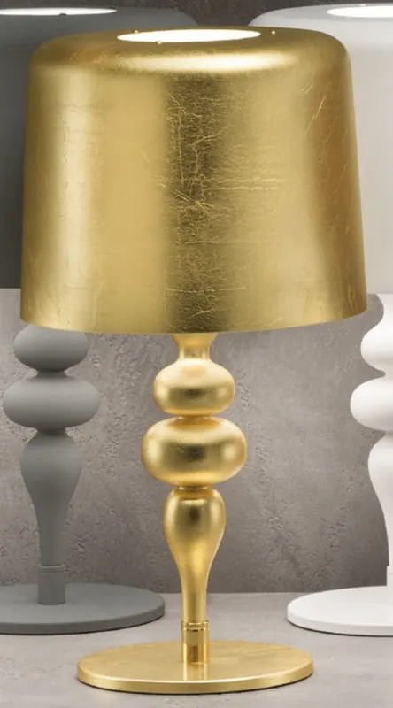 Casa Padrino lámpara de mesa Art Deco de lujo oro Ø 50 x A. 180 cm - Lámpara de escritorio Art Deco redonda con pantalla de aluminio - Lámparas de mesa de lujo - Calidad de lujo - Hecho en Italia Solange Der Vorrat Reicht
