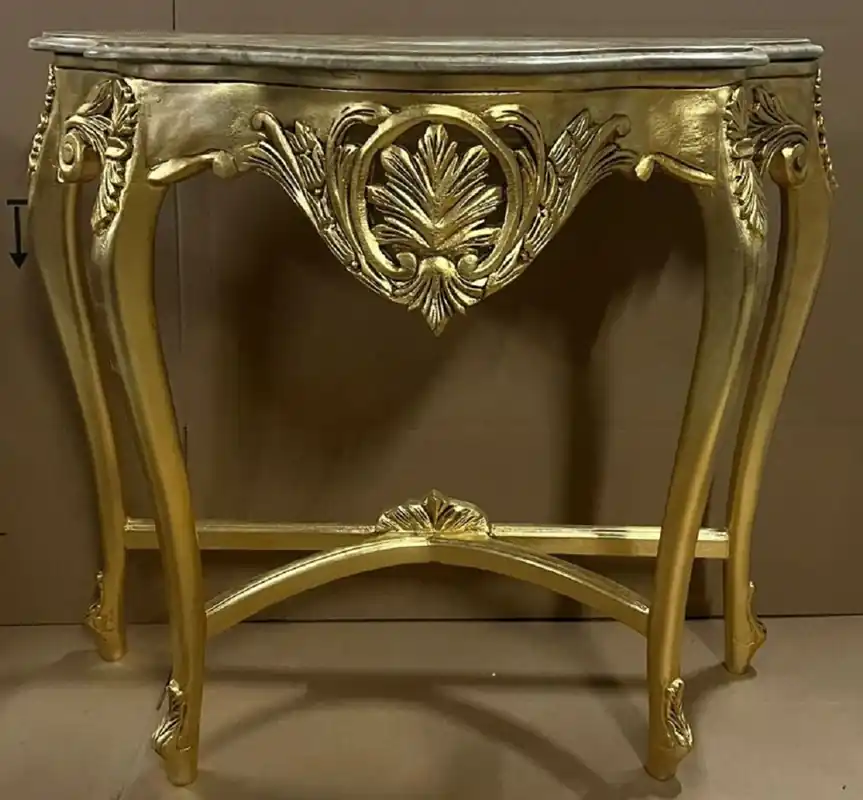 Finale Aktion Casa Padrino consola barroco oro / gris - Consola de madera maciza hecha a mano con tapa de mármol - Consola de estilo antiguo - Muebles de estilo antiguo - Muebles barrocos - Interiores barrocos