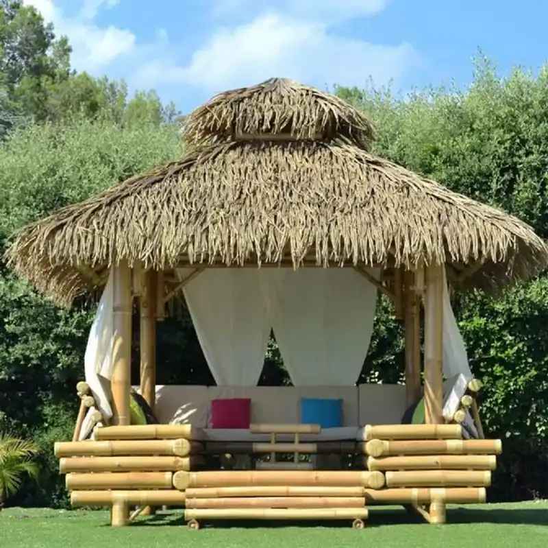 Sofort Bestellen Casa Padrino Casa de Jardín de Lujo Natural 400 x 400 x A. 350 cm - Casa de Jardín de Bambú Resistente a la Intemperie - Casa de Piscina de Bambú - Casas de Jardín de Bambú de Lujo