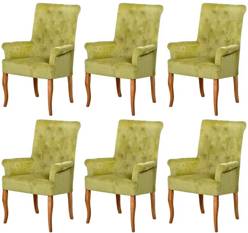 Meistverkauft Casa Padrino conjunto de 6 sillas de comedor Chesterfield Neo Barrocos verde / natural - Sillas de cocina con reposabrazos - Muebles de Comedor - Muebles Chesterfield - Muebles Neo Barrocos
