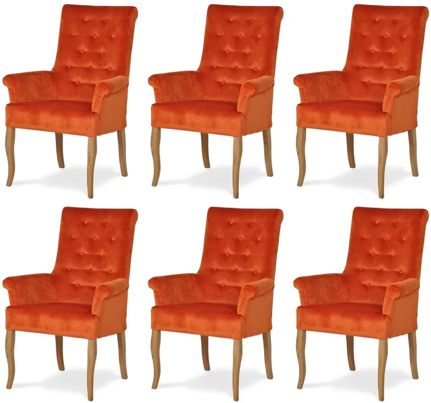 Super-Preis Casa Padrino conjunto de 6 sillas de comedor Chesterfield Neo Barrocos naranja / natural - Sillas de cocina con reposabrazos - Muebles de Comedor - Muebles Chesterfield - Muebles Neo Barrocos