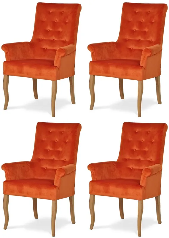 Neu Im Sortiment Casa Padrino conjunto de 4 sillas de comedor Chesterfield Neo Barrocos naranja / natural - Sillas de cocina con reposabrazos - Muebles de Comedor - Muebles Chesterfield - Muebles Neo Barrocos