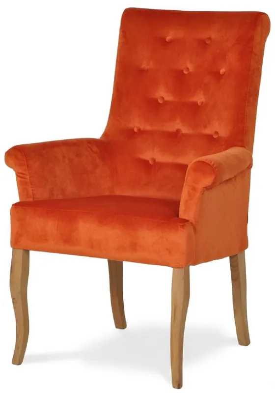 Casa Padrino Silla de Comedor Chesterfield Neo Barroco Naranja / Natural - Silla de Cocina con Reposabrazos - Muebles de Comedor - Muebles Chesterfield - Muebles Neo Barroco Jetzt Bestellen