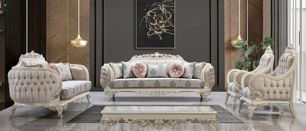 Günstig Casa Padrino conjunto de sala de estar barroco de lujo multicolor / crema blanco / cobre - 2 Sofás Barrocos y 2 Sillones Barrocos y 1 Mesa de Centro Barroco - Muebles de salón barroco