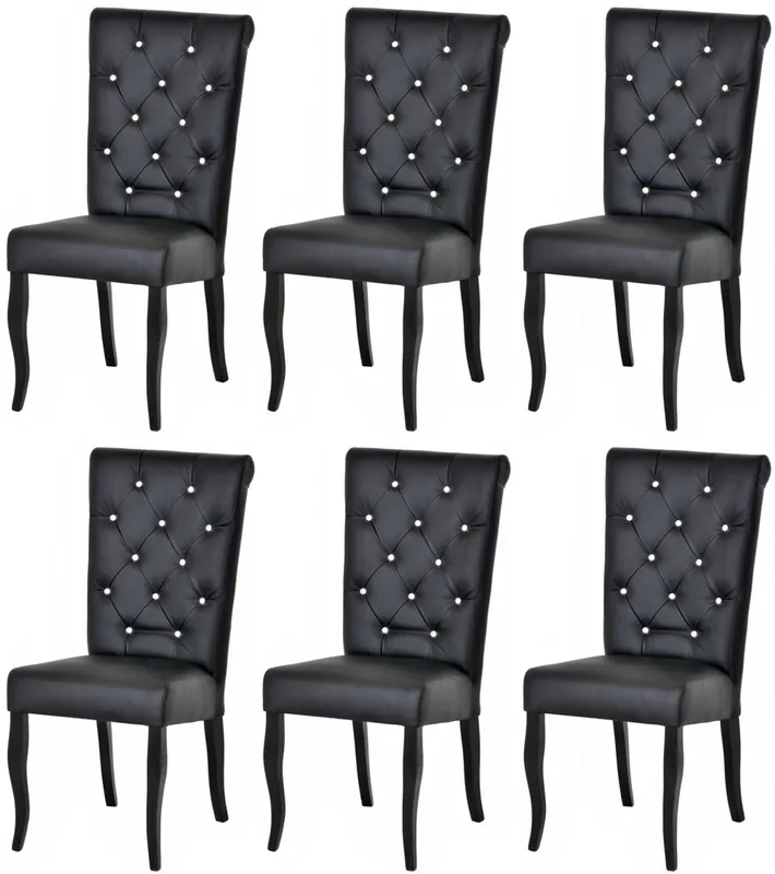 Casa Padrino conjunto de 6 sillas de comedor Chesterfield Neo Barrocos negro / negro - Sillas de cocina de cuero artificial con pedrería - Muebles de Comedor Chesterfield - Muebles Neo Barrocos Garantierte Lieferung