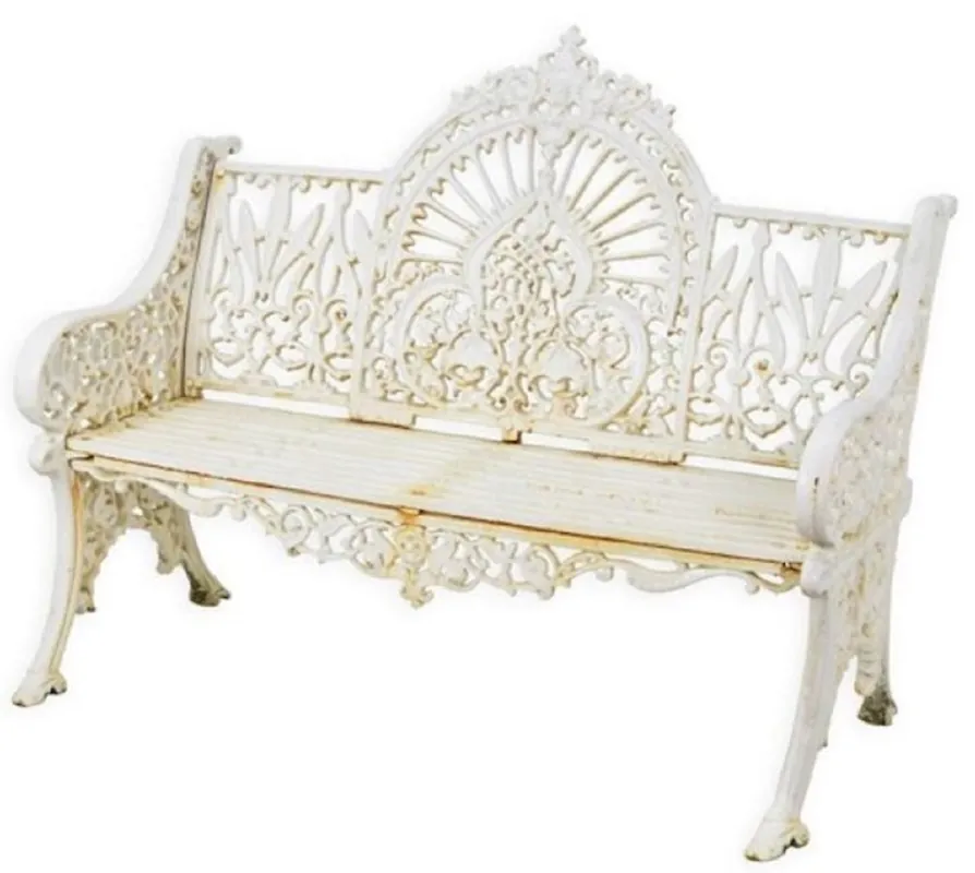 Expressversand Casa Padrino banco de jardín barroco crema blanco 119 x A. 95,5 cm - Magnífico banco de jardín de hierro fundido - Muebles de jardín de hierro fundido barrocos - Muebles de jardín estilo barroco