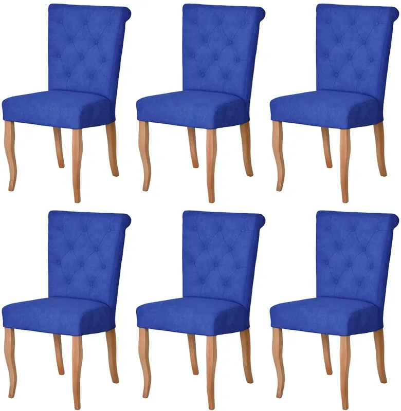 Preisreduziert Casa Padrino conjunto de 6 sillas de comedor Chesterfield Neo Barrocos azul / natural - Conjunto de sillas de cocina - Muebles de Comedor Chesterfield - Muebles de Comedor Neo Barrocos