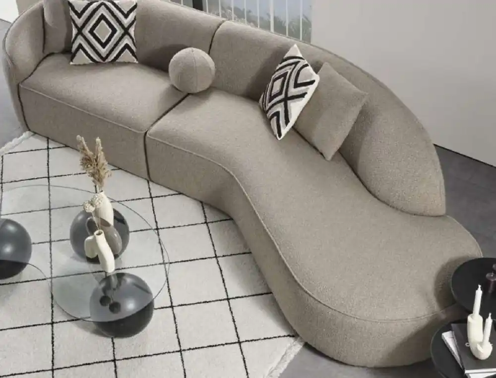 Schneller Versand Casa Padrino sofá de lujo gris 340 x A. 95 cm - Sofá de salón curvo - Sofá de hotel - Muebles de salón - Muebles de hotel - Muebles de lujo - Interiores de lujo - Interiores de salón