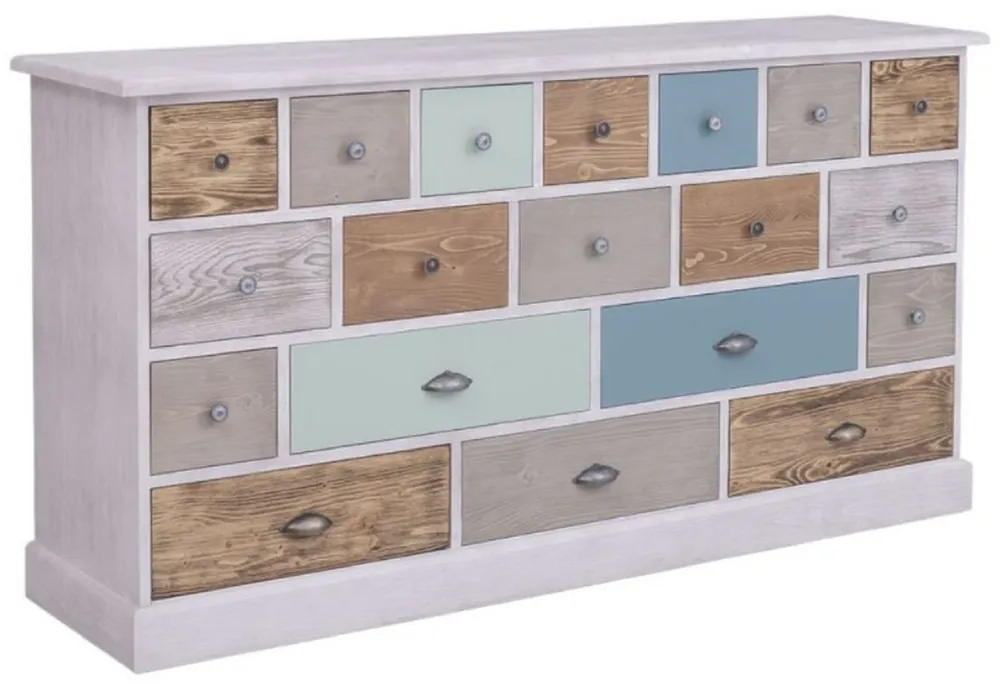 Casa Padrino cómoda de estilo campestre gris claro / multicolor 180 x 48 x A. 95 cm - Armario de madera maciza con 19 cajones - Muebles de estilo campestre - Estilo campestre muebles Highlight