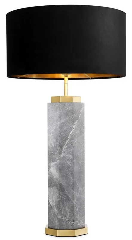 Online Kaufen Casa Padrino lámpara de mesa de lujo gris / latón antiguo / negro Ø 40 x A. 75 cm - Lámpara de escritorio de mármol con pantalla de terciopelo - Lámparas mesa de lujo - Lámparas escritorio de lujo