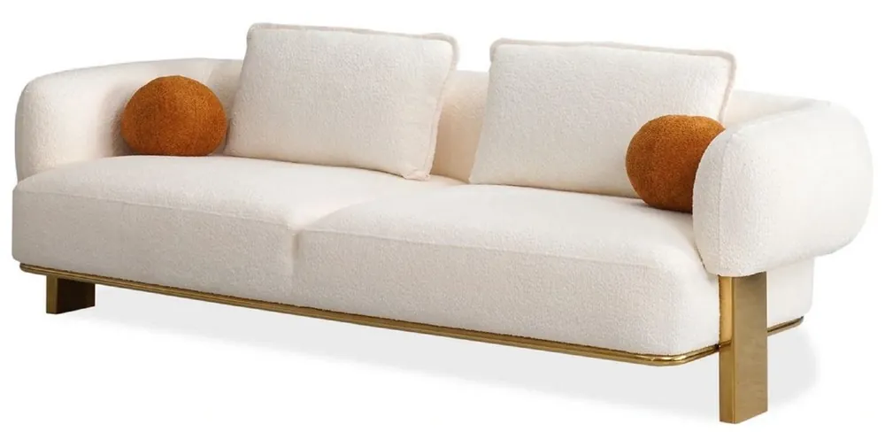Casa Padrino sofá de lujo blanco / latón 250 x 100 x A. 75 cm - Sofá de salón - Sofá de hotel - Muebles de salón - Muebles de hotel - Interiores de lujo Preisknaller