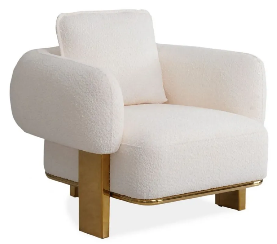 Must-Have Casa Padrino sillón de lujo blanco / latón 115 x 110 x A. 75 cm - Sillón de salón - Sillón de hotel - Muebles de salón - Muebles de hotel - Muebles de lujo - Interiores de lujo