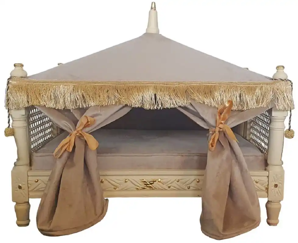 Casa Padrino cama de perro barroco gris / crema / oro - Cama de perro de estilo antiguo hecha a mano - Magníficos muebles para perros en estilo barroco - Muebles barrocos para mascotas Direktkauf