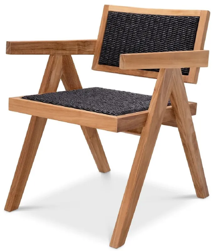 Neu Im Sortiment Casa Padrino Silla de Comedor de Teca de Lujo con Reposabrazos Natural / Negro 56 x 65,5 x A. 78 cm - Silla de Jardín - Muebles de Jardín - Muebles de Comedor - Muebles de Teca de Lujo
