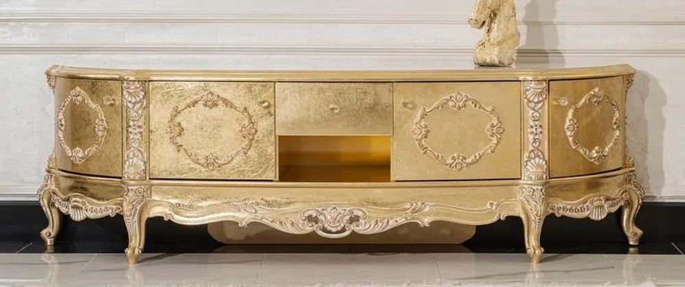 Casa Padrino gabinete TV barroco de lujo oro - Magnífico aparador de madera maciza con 4 puertas y cajón - Muebles de salón en estilo barroco - Muebles barrocos - Noble y Magnífico Finale Aktion