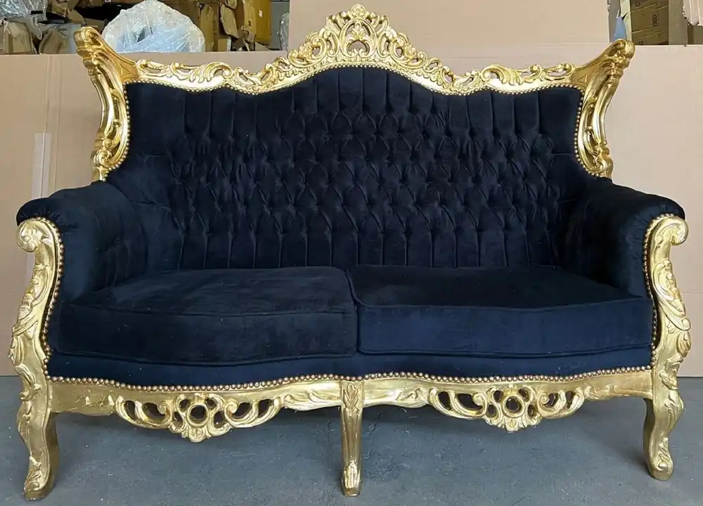Sale Casa Padrino sofá barroco de 2 plazas negro / oro - Sofá de salón de estilo antiguo hecho a mano - Muebles de salón de estilo antiguo - Muebles de salón barrocos - Noble y Magnífico