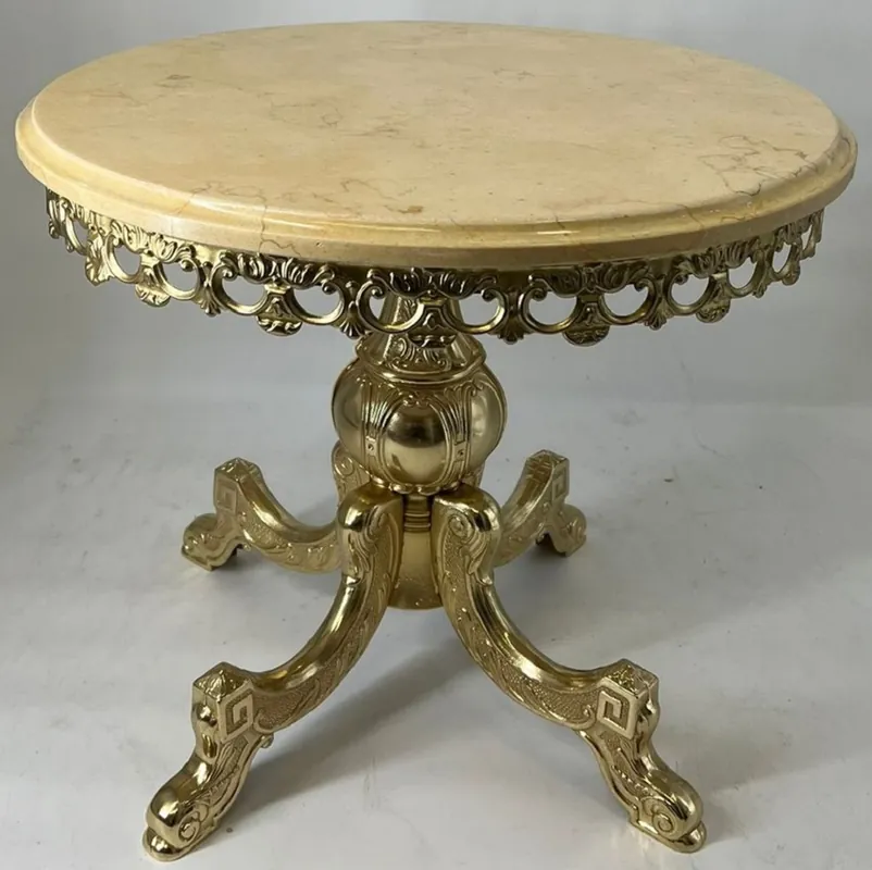 Sonderangebot Casa Padrino mesa auxiliar barroco de lujo crema / oro Ø 60 x A. 48 cm - Mesa redonda de latón con tapa de mármol - Muebles de lujo en estilo barroco - Muebles barrocos - Hecho en Italia