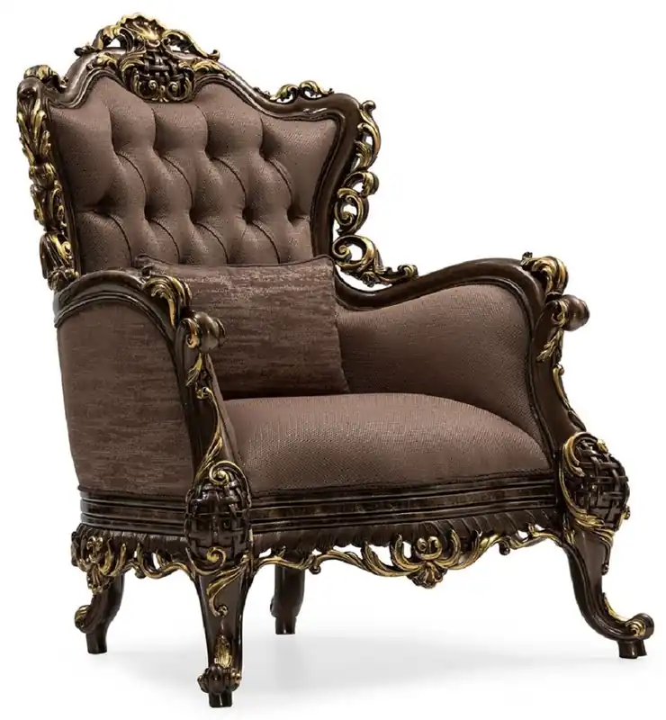 Casa Padrino sillón de salón barroco de lujo gris / marrón / oro - Sillón de estilo barroco hecho a mano con cojín decorativo - Muebles de salón de lujo en estilo barroco - Muebles barrocos Jetzt Kaufen