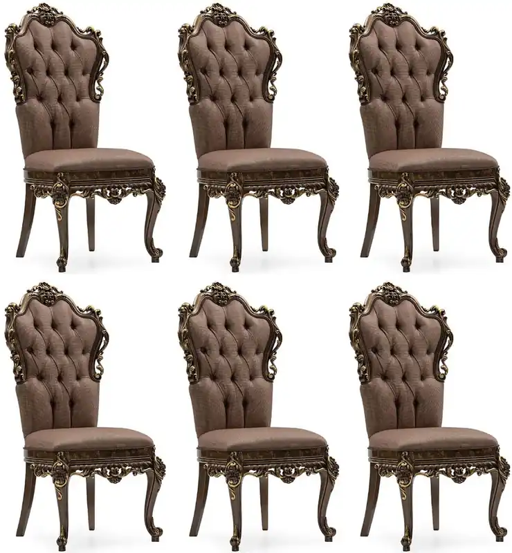 Casa Padrino conjunto de 6 sillas de comedor barrocos de lujo gris / marrón / oro - Sillas de cocina de estilo barroco magníficos - Muebles de comedor barrocos - Muebles barroco Neue Ware