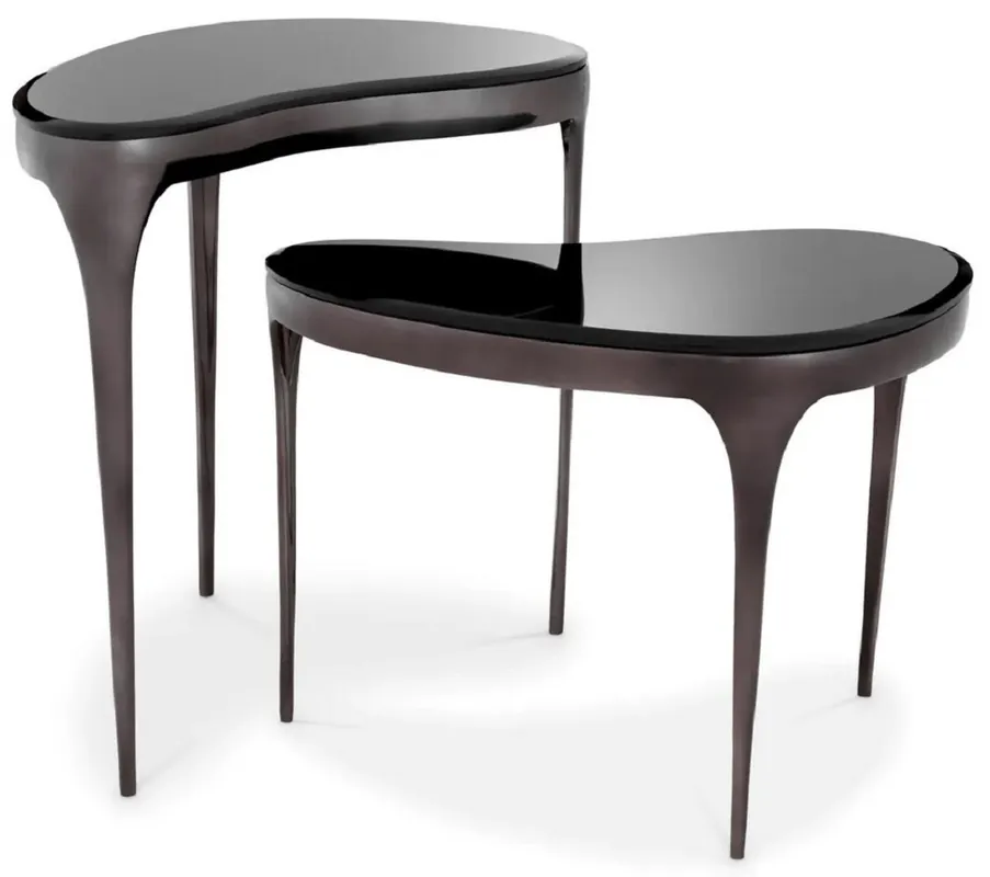 Knallerangebot Casa Padrino conjunto de mesa auxiliar de lujo plata negro / negro - 2 Mesas de aluminio con tapa de vidrio - Muebles de salón - Muebles de hotel - Muebles de lujo - Interiores de lujo