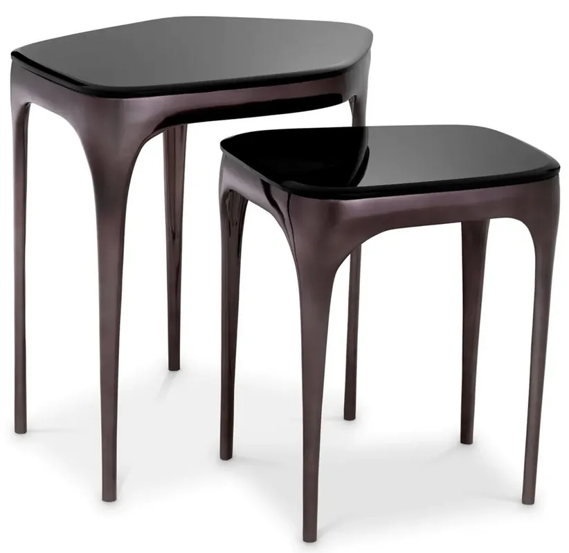 Markenprodukt Casa Padrino conjunto de mesa auxiliar de lujo plata negro / negro - 2 Mesas de aluminio con tapa de vidrio - Muebles de hotel - Muebles de salón - Muebles de lujo - Interiores de lujo