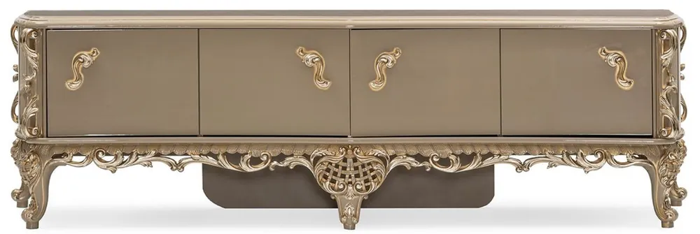 Casa Padrino gabinete TV barroco de lujo gris / oro - Magnífico aparador de madera maciza con 4 puertas - Muebles de salón en estilo barroco - Muebles barrocos - Noble y Magnífico Top-Seller