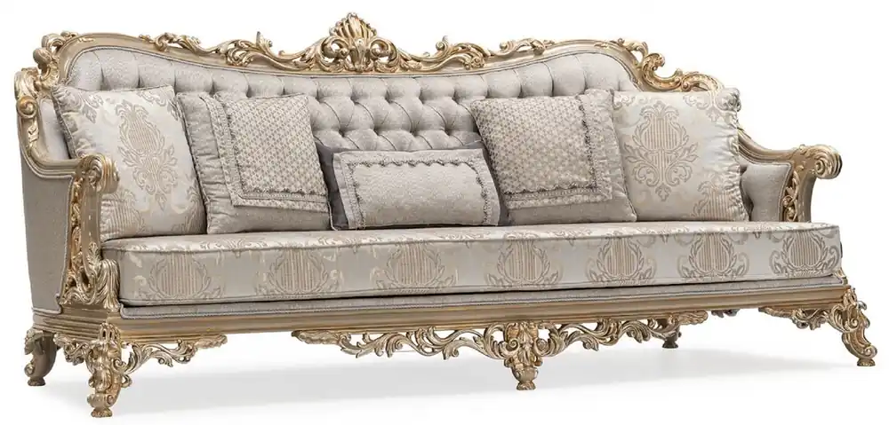 Sonderangebot Casa Padrino sofá de salón barroco de lujo plata / gris / oro - Sofá de estilo barroco hecho a mano con cojines decorativos - Muebles de salón de lujo en estilo barroco - Muebles barrocos