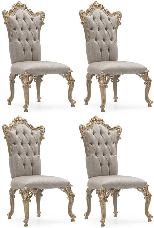 Direktkauf Casa Padrino conjunto de 4 sillas de comedor barrocos de lujo plata / gris / oro - Sillas de cocina de estilo barroco magníficos - Muebles de comedor barrocos - Muebles barroco
