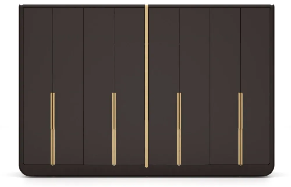 Nur Heute Casa Padrino armario de dormitorio de lujo negro / beige / latón 350 x 60 x A. 238 cm - Armario de madera maciza con 8 puertas - Muebles de Dormitorio - Muebles de Hotel - Muebles de Lujo