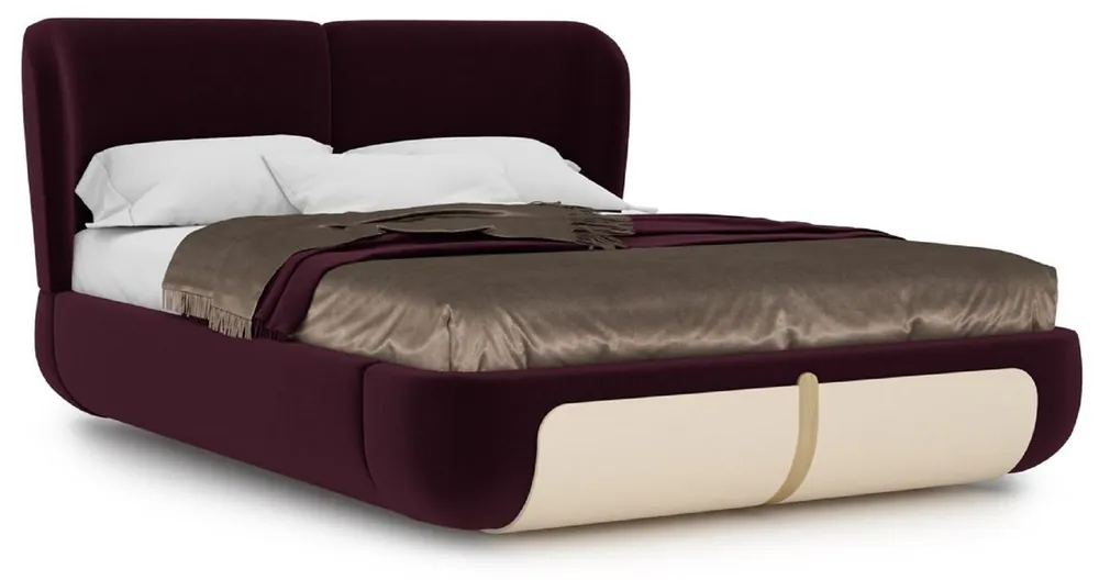 Markenprodukt Casa Padrino Cama Doble de Lujo Púrpura / Crema / Beige 207 x 225 x A. 110 cm - Cama de Madera Maciza - Muebles Dormitorio - Muebles Hotel - Muebles de Lujo - Interior de Lujo