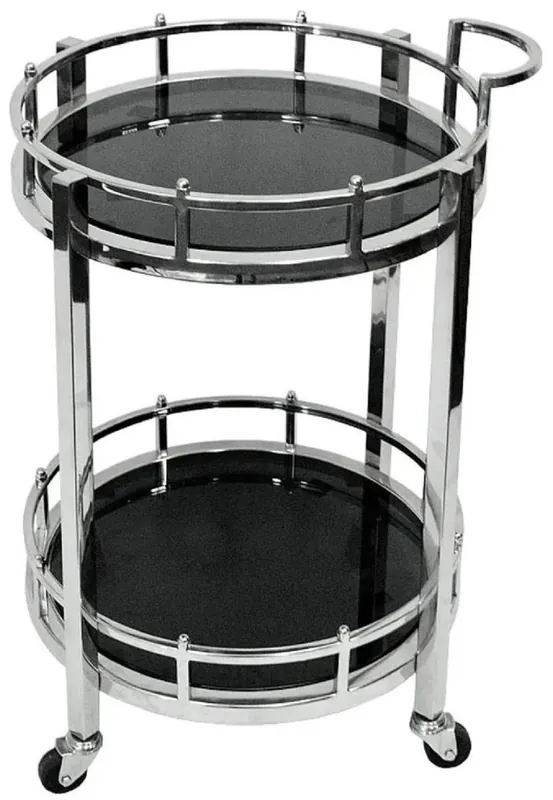 Casa Padrino carrito de servicio plata / negro Ø 50 x A. 78 cm - Carrito redondo de metal con placas de vidrio - Carrito de gastronomía restaurante de hotel - Accesorios hoteles y restaurantes Bestpreis