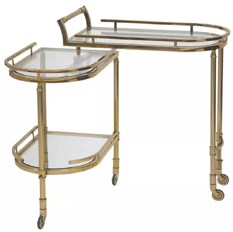 Saisonangebot Casa Padrino carrito de servicio oro 75 x 40 x A. 75 cm - Carrito ovalado de metal con placas de vidrio - Carrito de gastronomía restaurante de hotel - Accesorios hoteles y restaurantes