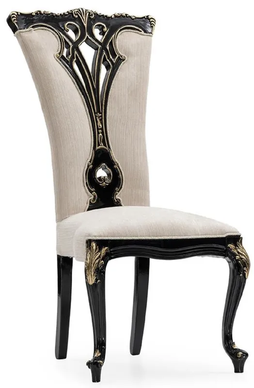 Casa Padrino silla de comedor barroco de lujo crema / negro / oro - Magnífica silla de cocina de estilo barroco - Muebles de comedor de lujo estilo barroco - Muebles barrocos - Noble y Magnífico Nur Für Kurze Zeit