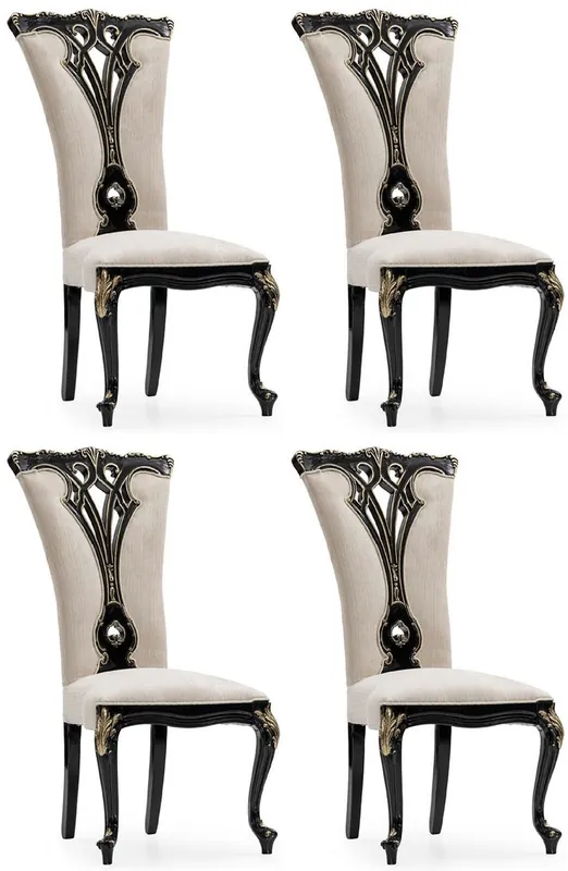 Casa Padrino conjunto de 4 sillas de comedor barrocos de lujo crema / negro / oro - Sillas de cocina de estilo barroco magníficos - Muebles de comedor barrocos - Muebles barroco Top-Preis