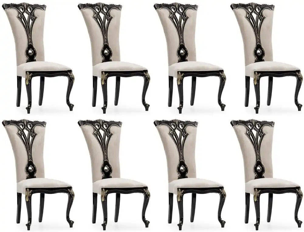 Casa Padrino conjunto de 8 sillas de comedor barrocos de lujo crema / negro / oro - Sillas de cocina de estilo barroco magníficos - Muebles de comedor barrocos - Muebles barroco Top-Angebot