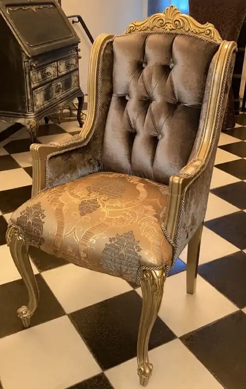 Casa Padrino silla de comedor barroco de lujo con reposabrazos plata gris / oro - Magnífica silla de madera maciza estilo barroco - Muebles de comedor de lujo en estilo barroco - Muebles barrocos Abverkauf