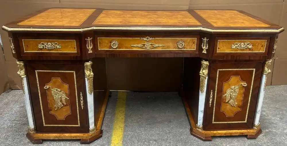 Casa Padrino escritorio barroco marrón / marrón claro / blanco / oro - Mesa de oficina de madera maciza de estilo barroco hecha a mano - Muebles de oficina en estilo barroco - Muebles barrocos Sale