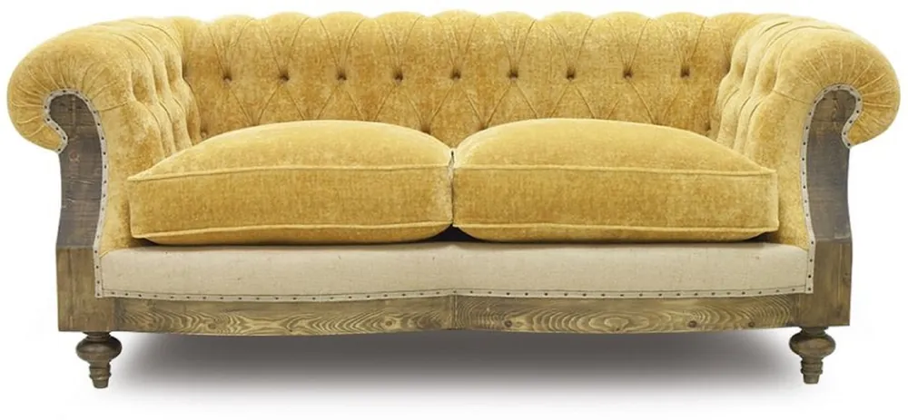 Casa Padrino sofá Chesterfield de lujo amarillo / beige / marrón 215 x 100 x A. 72 cm - Sofá de salón - Muebles de salón - Muebles Chesterfield - Muebles de lujo - Interior de salón Versand Am Gleichen Tag