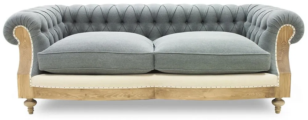 Direktkauf Casa Padrino sofá Chesterfield de lujo gris / crema / natural 215 x 100 x A. 72 cm - Sofá de salón - Muebles de salón - Muebles Chesterfield - Muebles de lujo - Interior de salón