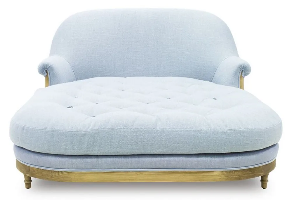Casa Padrino Chaise Longue de Lujo Azul Claro / Marrón 140 x 185 x A. 91 cm - Salón Reclinable - Recamier - Muebles de Salón - Muebles de Lujo - Colección de Lujo Top-Seller