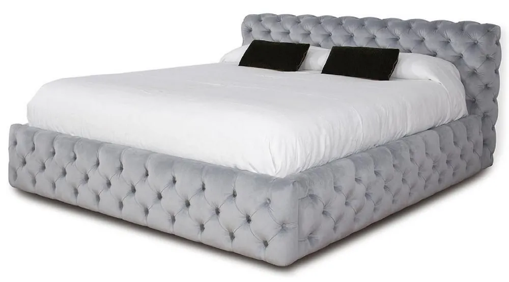 Geprüft Casa Padrino cama doble Chesterfield de lujo gris 212 x 236 x A. 98 cm - Cama de madera maciza con cabecero - Muebles de dormitorio - Muebles de lujo - Muebles Chesterfield