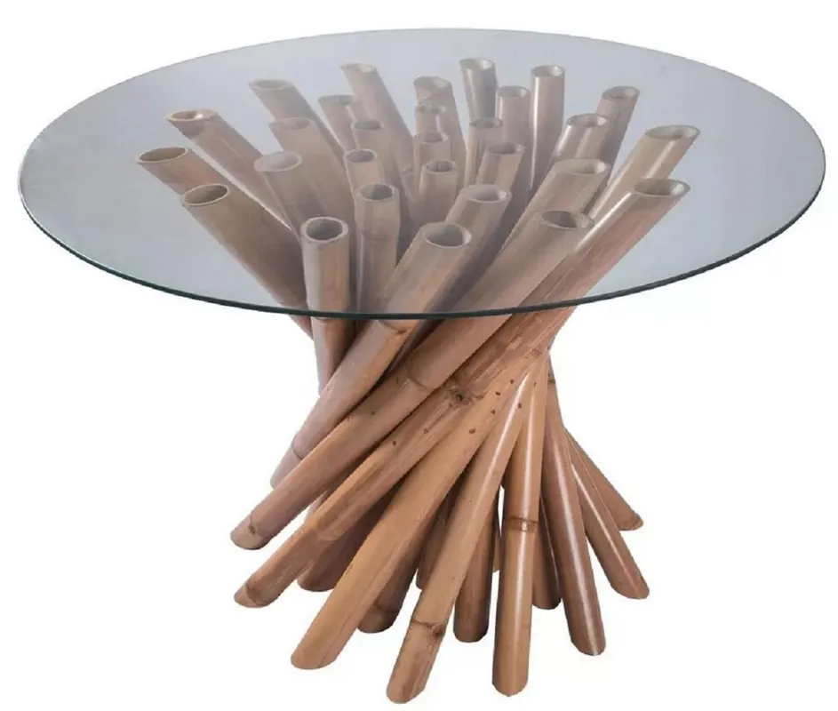 Meistverkauft Casa Padrino mesa de comedor de lujo natural Ø 120 x A. 80 cm - Mesa de cocina redonda de bambú con tapa de vidrio - Muebles de comedor - Muebles de bambú - Muebles de lujo - Interiores de lujo