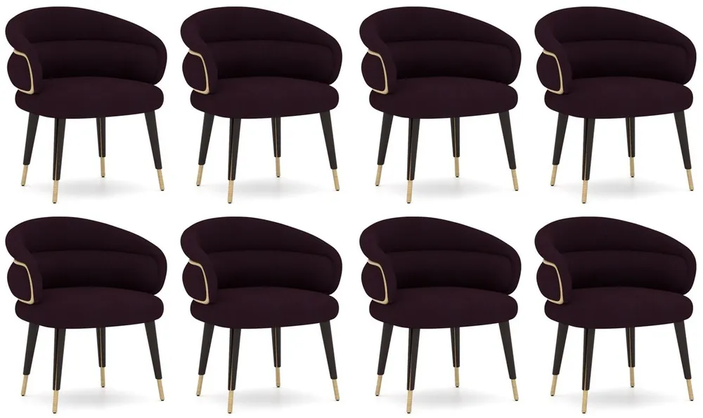 Casa Padrino conjunto de 8 sillas de comedor de lujo púrpura / negro / beige - Sillas de cocina con reposabrazos - Muebles de comedor - Muebles de restaurante - Muebles de hotel - Muebles de lujo Nur Für Kurze Zeit