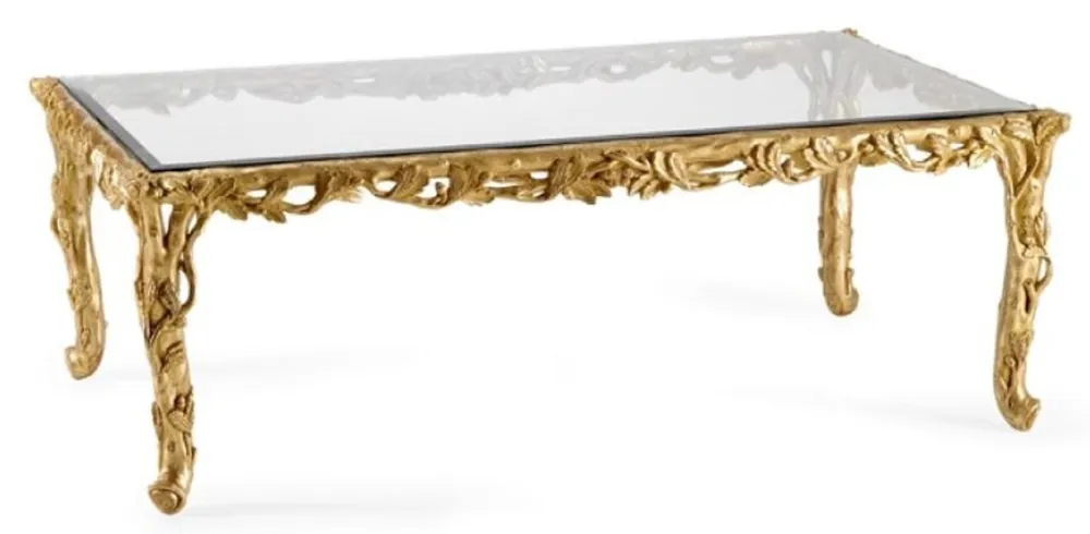 Direkt Vom Hersteller Casa Padrino mesa de centro barroco de lujo con placa de vidrio oro - Magnífica mesa de salón de madera maciza de estilo barroco - Muebles Barrocos - Noble y Magnífico - Hecho en Italia