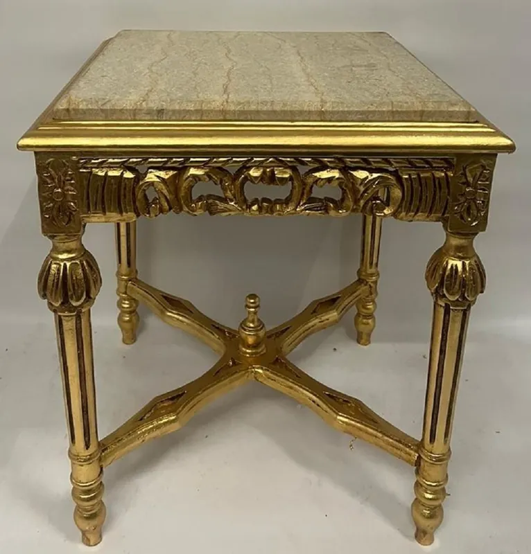 Casa Padrino mesa auxiliar barroco oro / beige - Mesa cuadrada de estilo antiguo con tapa de mármol - Muebles de salón en estilo barroco - Muebles de estilo antiguo - Muebles barrocos Begrenztes Angebot
